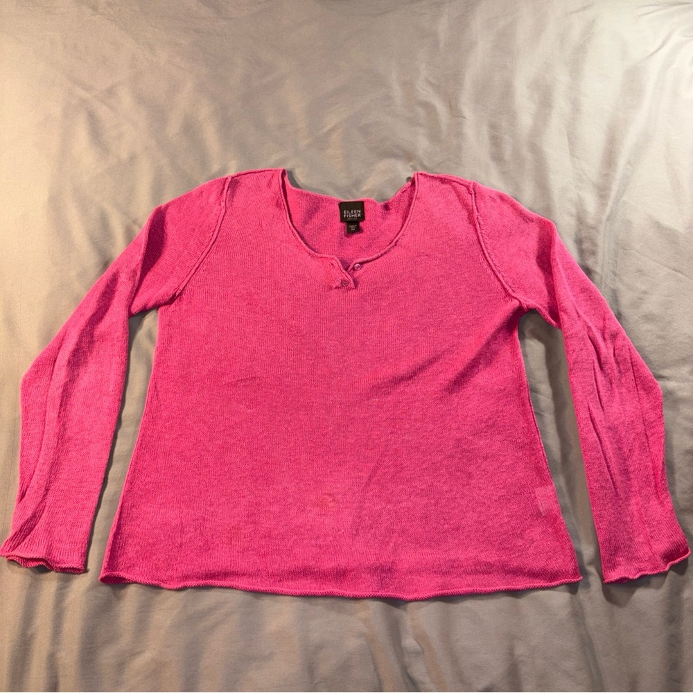 Eileen Fisher Sweater Pink Linen Long Sleeve Pullover Tunic Sz Petite M Spring